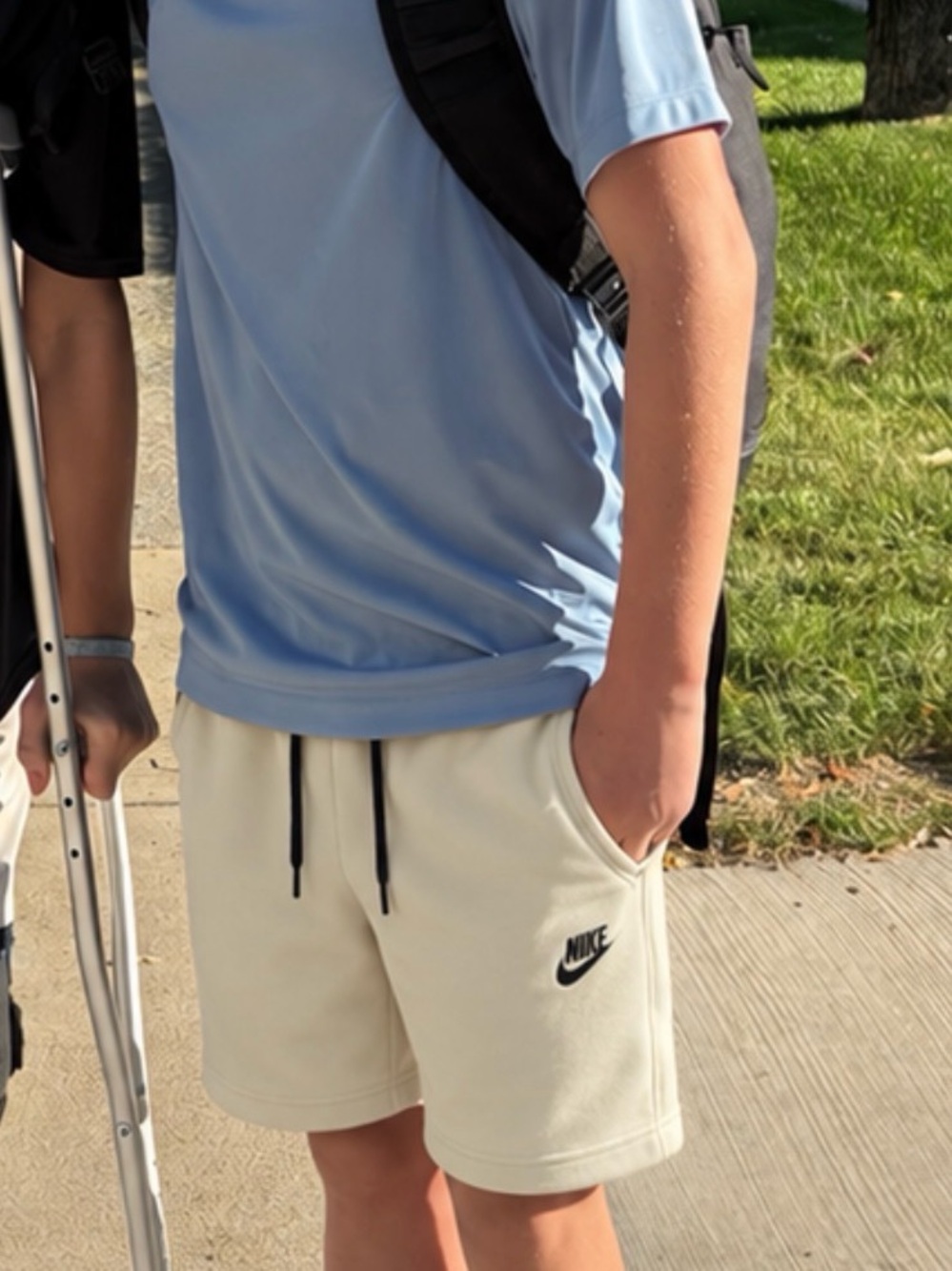 Nike Tech Boys Cream Athletic Shorts with Black Accents. YL